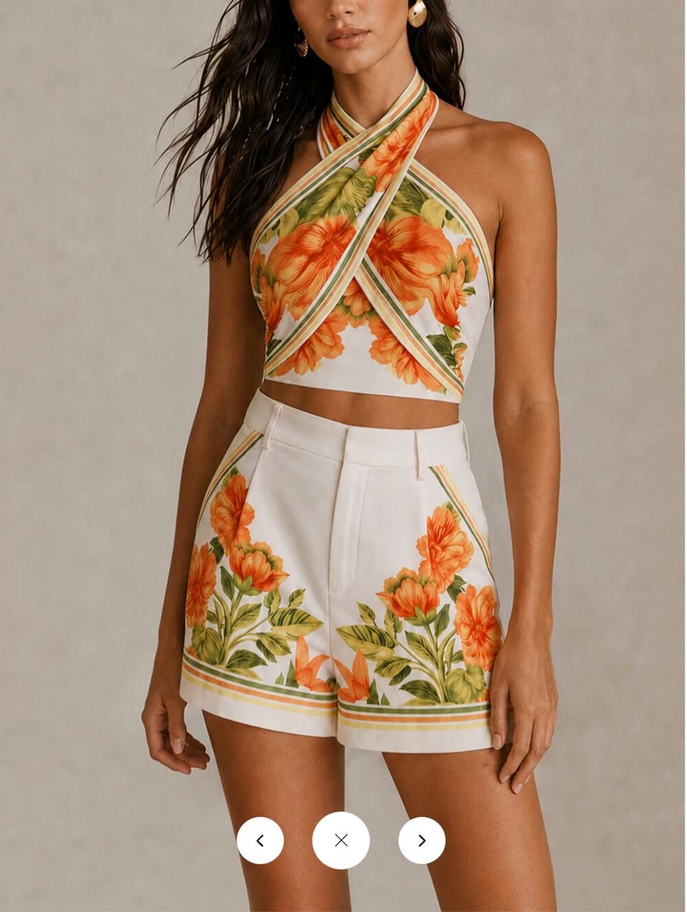 NWT commense Floral Print Halter Top & Shorts Set Sz M